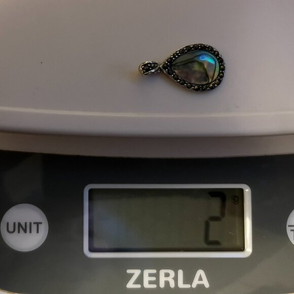 Teardrop Abalone & Marcasite Pendant • 925 Sterling Silver • Thailand - Picture 9 of 10